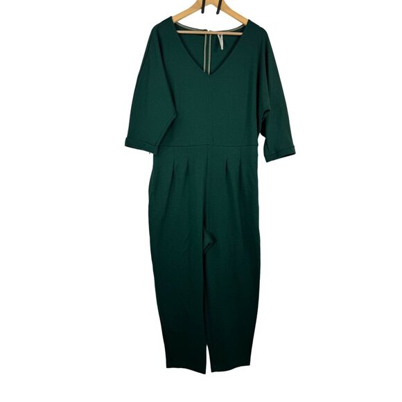 Anthropologie Sutton Pont knit v neck jumpsuit Hunter Green sz L - Picture 1 of 10
